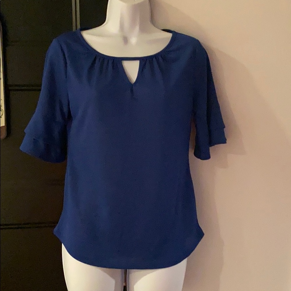 Deep blue blouse with ruffled sleeves
